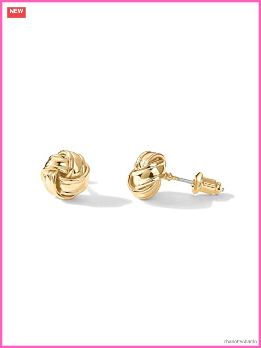 14K Gold Plated Love Knot Stud Earrings for Women, 10mm Hypoallergenic 925